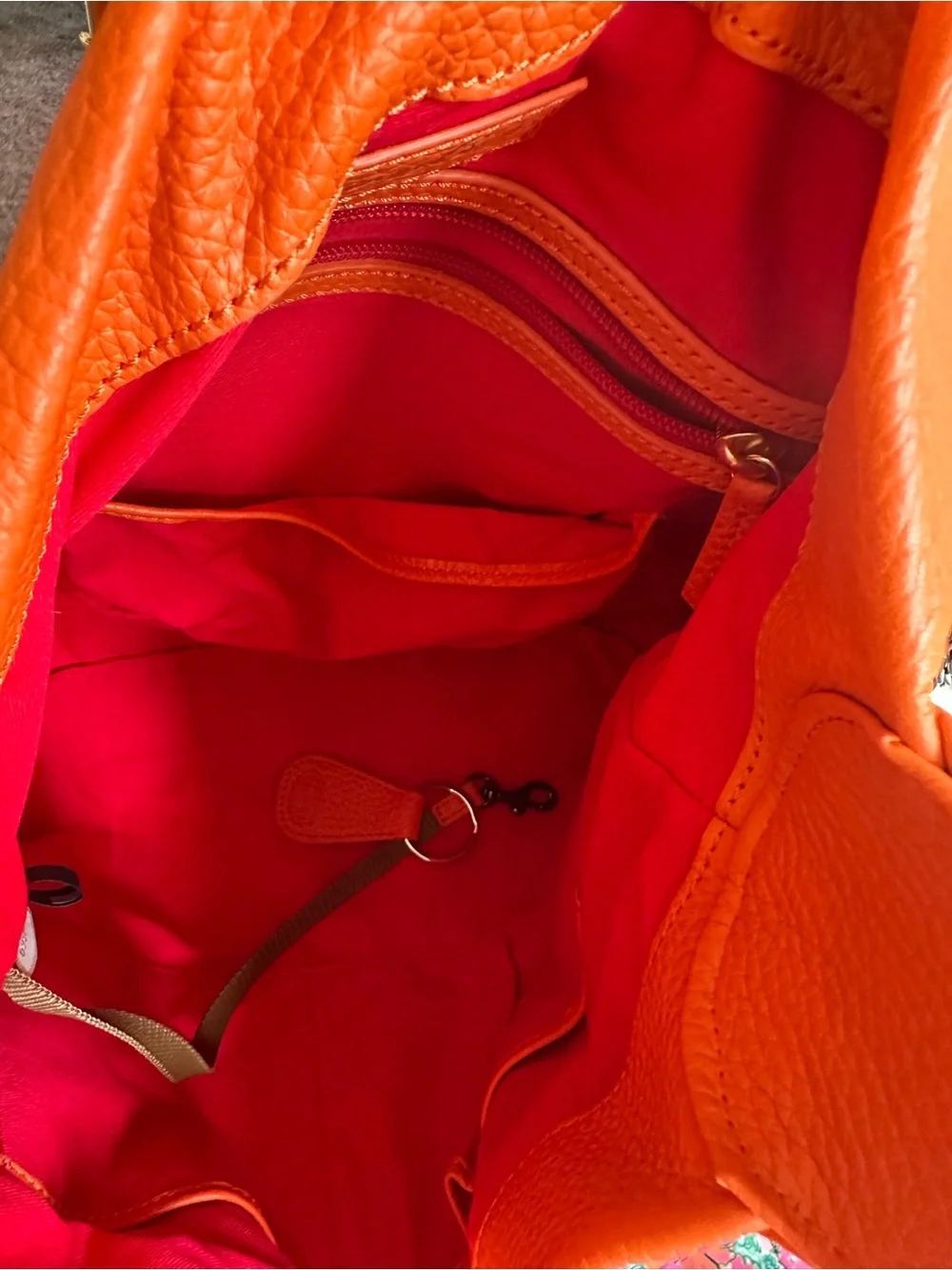 Dooney & Bourke Orange Pebbled Leather Hobo with Silver Hardware